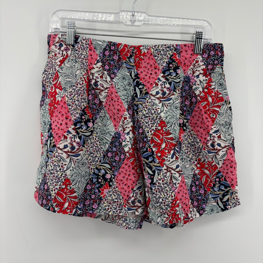 LOFT Women Small Multicolor Floral Patchwork‎ Linen Blend Pull On Shorts Casual